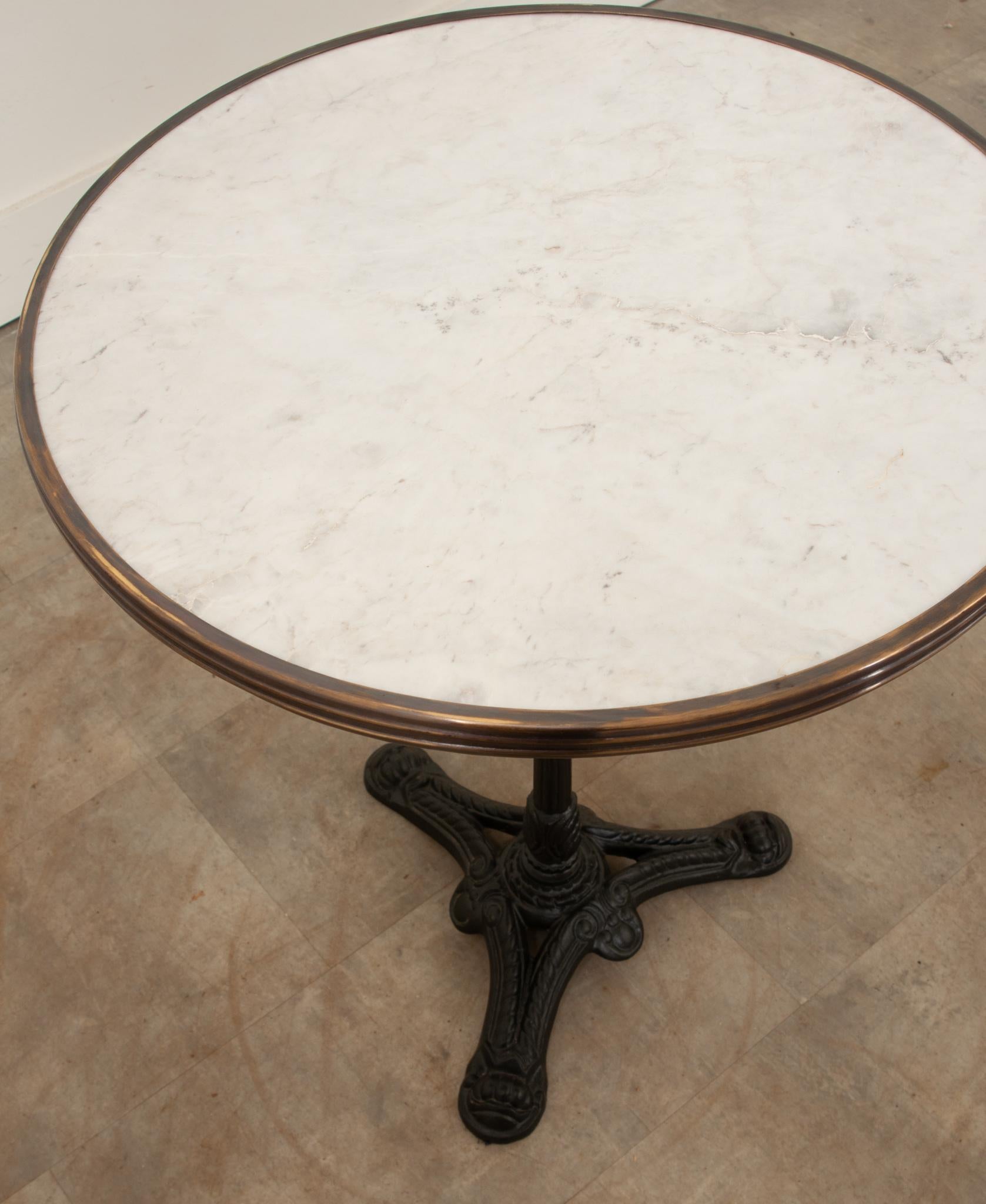 French Reproduction Iron and Marble Bistro Table For Sale