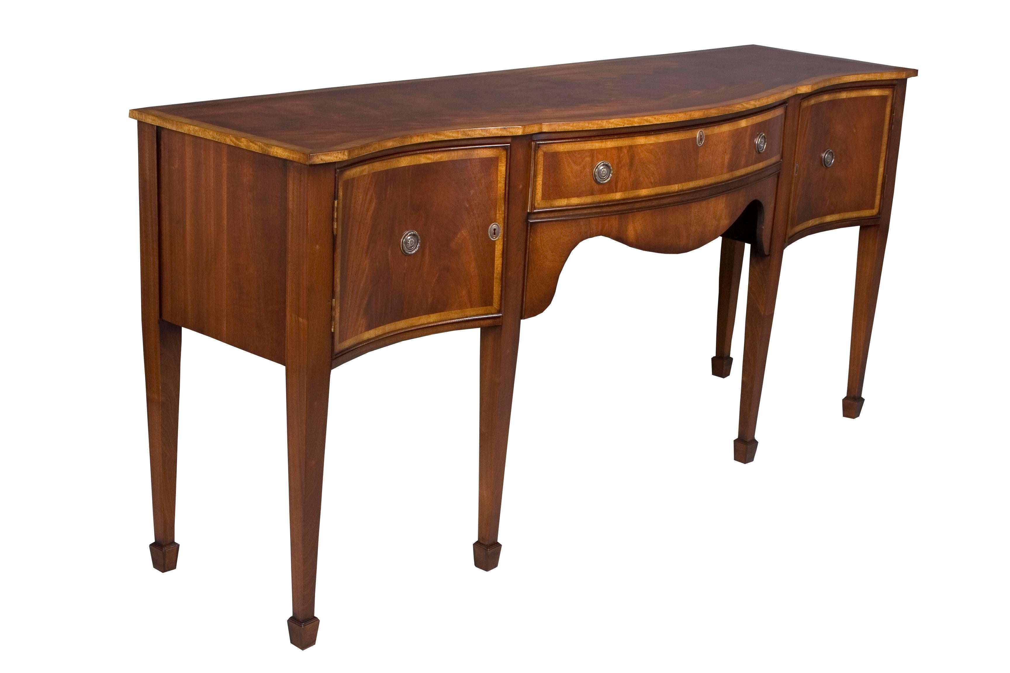 Reproduction Long Serpentine Front Inlaid Mahogany Sideboard For Sale 2