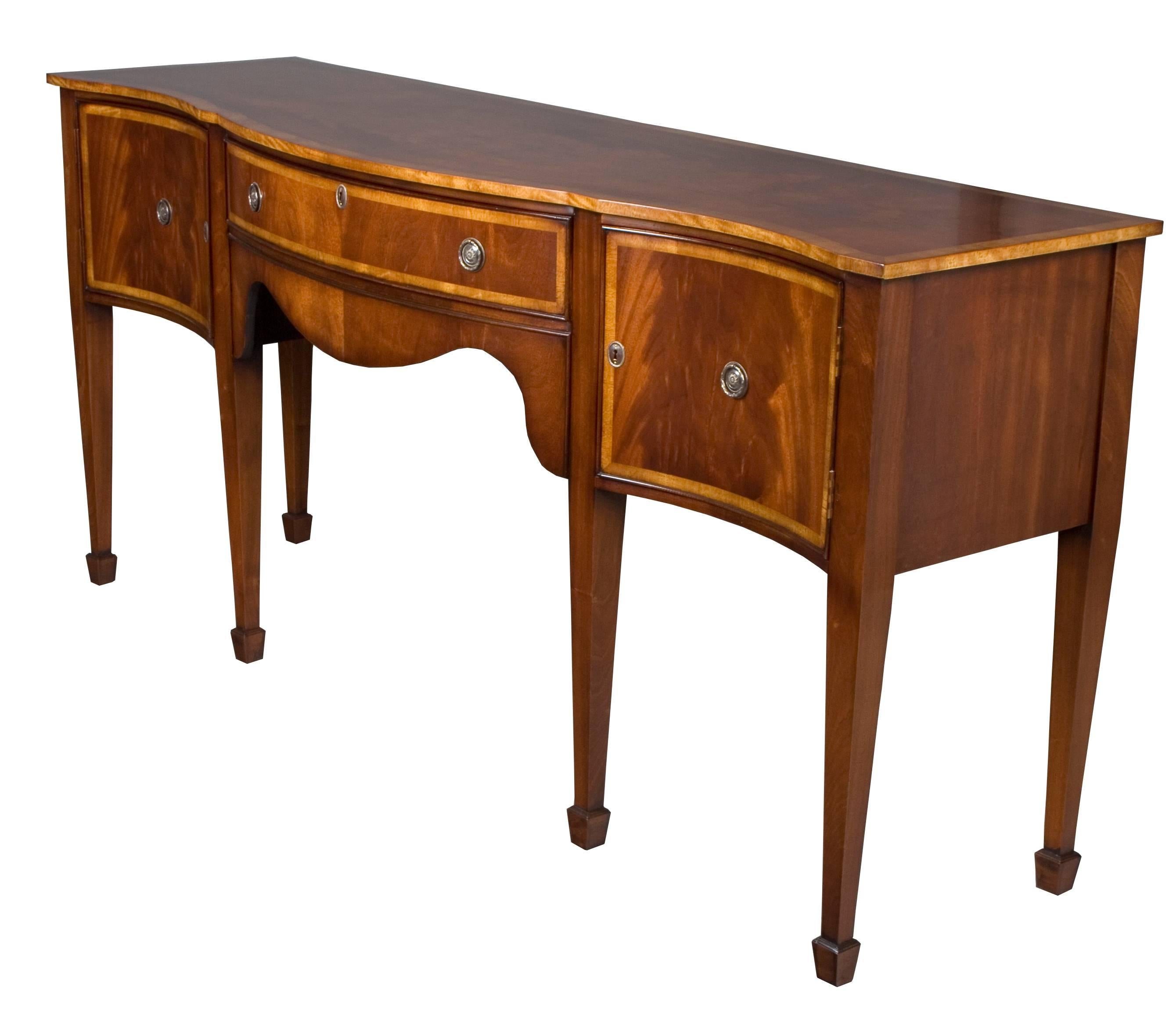 Reproduction Long Serpentine Front Inlaid Mahogany Sideboard For Sale 3