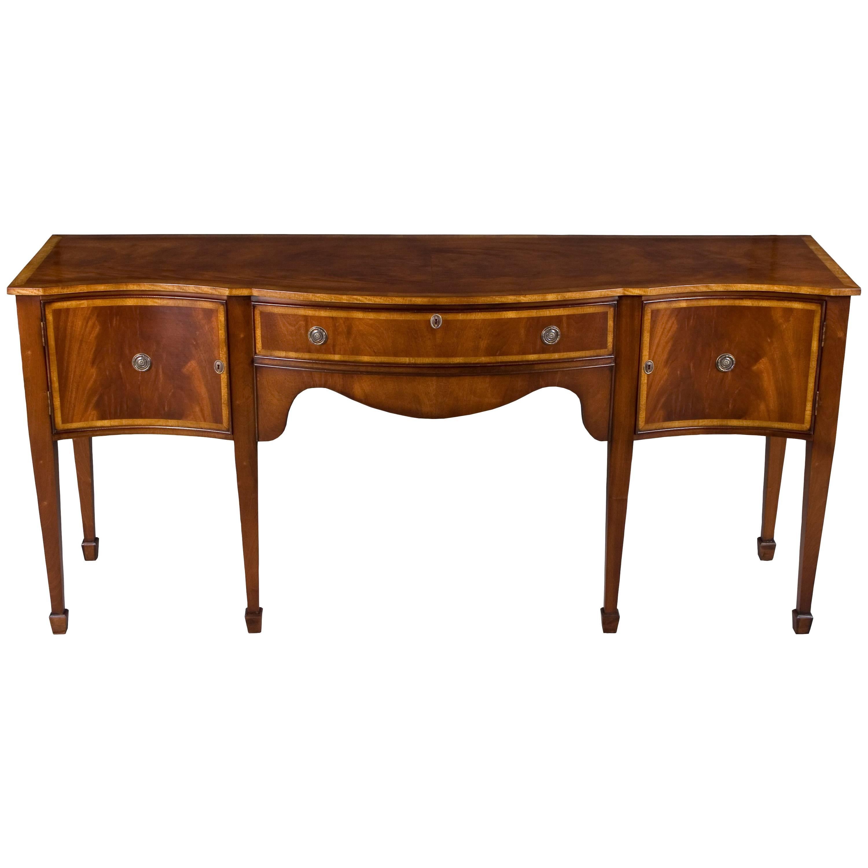 Reproduction Long Serpentine Front Inlaid Mahogany Sideboard For Sale