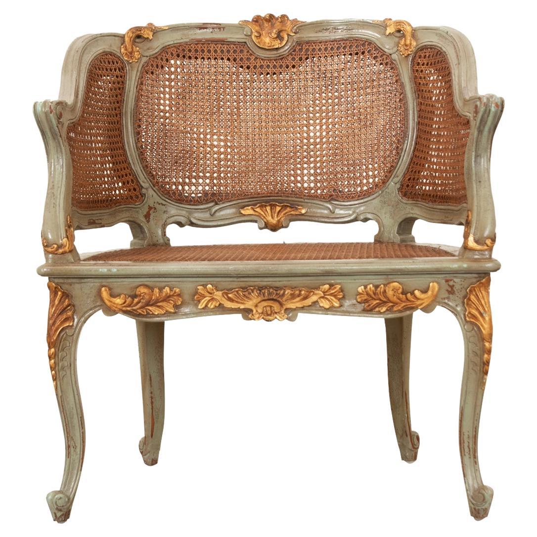 Reproduction Louis XV Style Painted & Cane Bergere