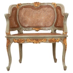 Reproduction Louis XV Style Painted & Cane Bergere