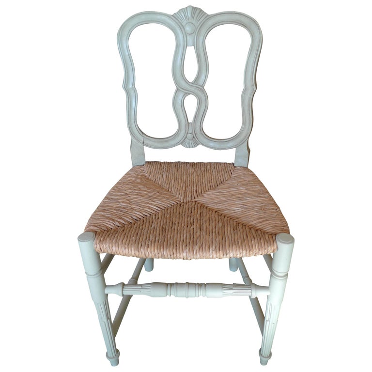 Reproduction Louis XVI DiningChair with Large Rush Seat For Sale at