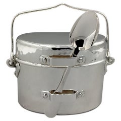 Reproduction in solid 800 silver of an old Italian military ration box and spoon