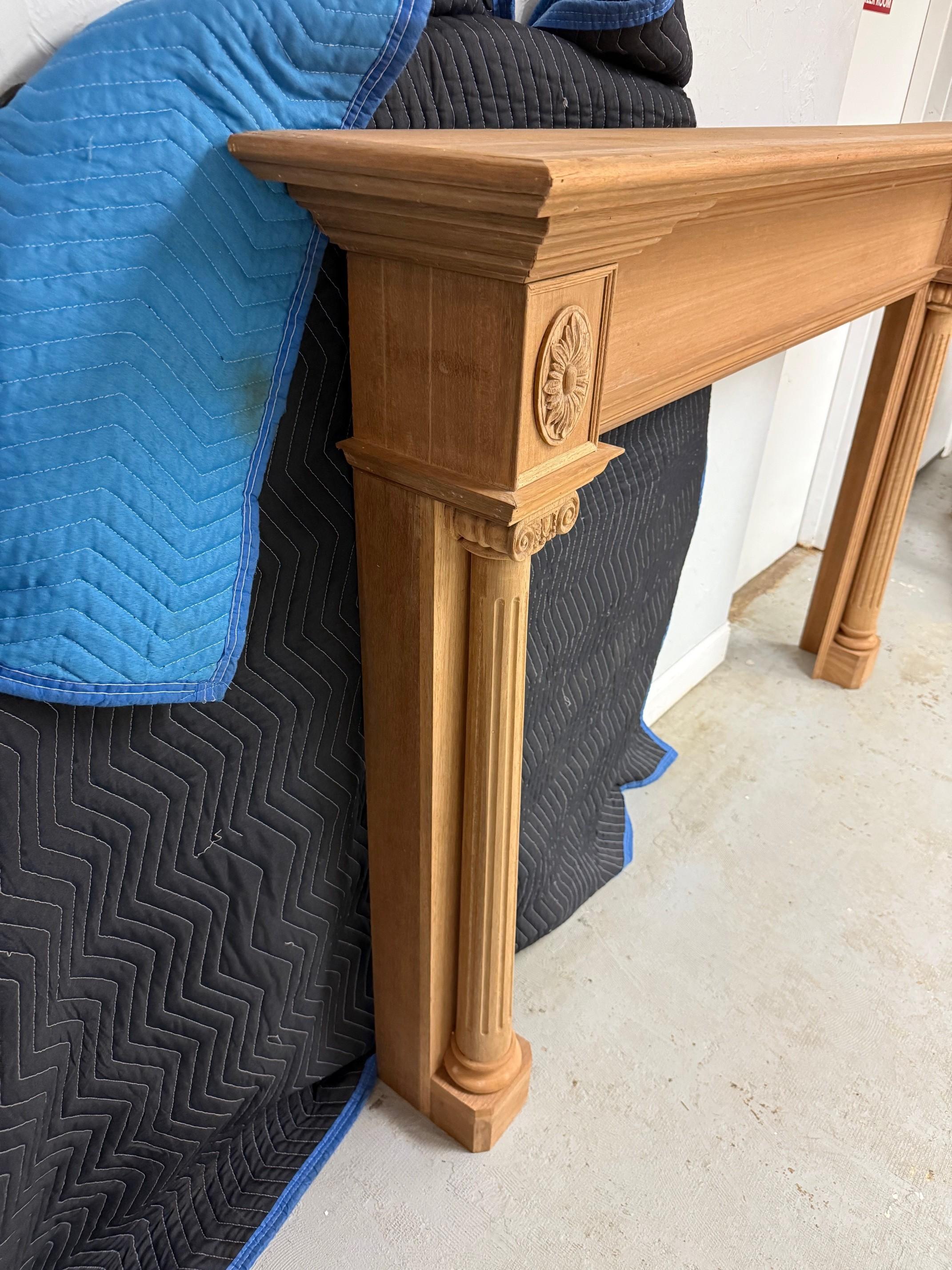 Reproduction Mahogany Fireplace Mantel with Fluted Columns and Carved Capitals For Sale 4