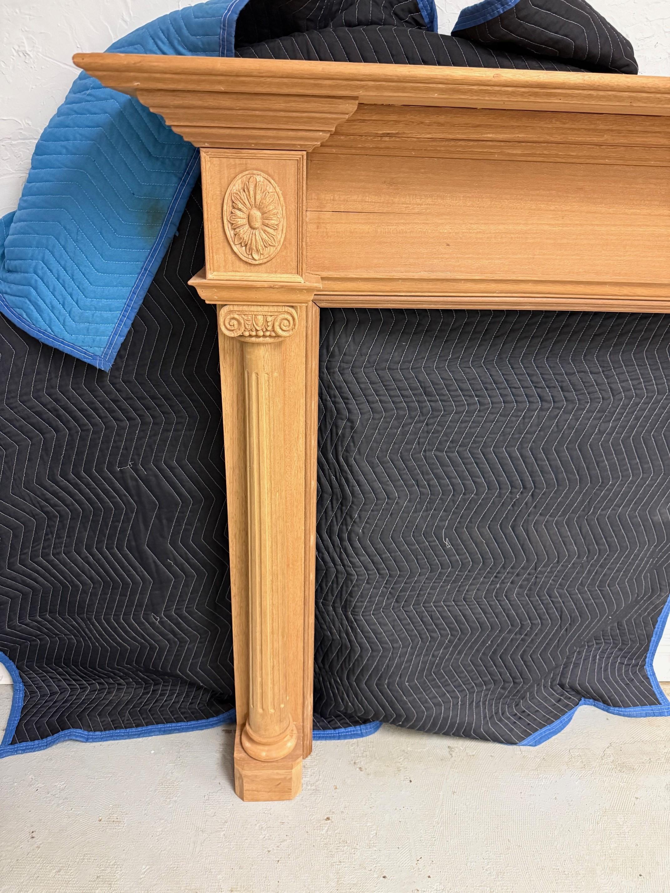 Chinese Reproduction Mahogany Fireplace Mantel with Fluted Columns and Carved Capitals For Sale