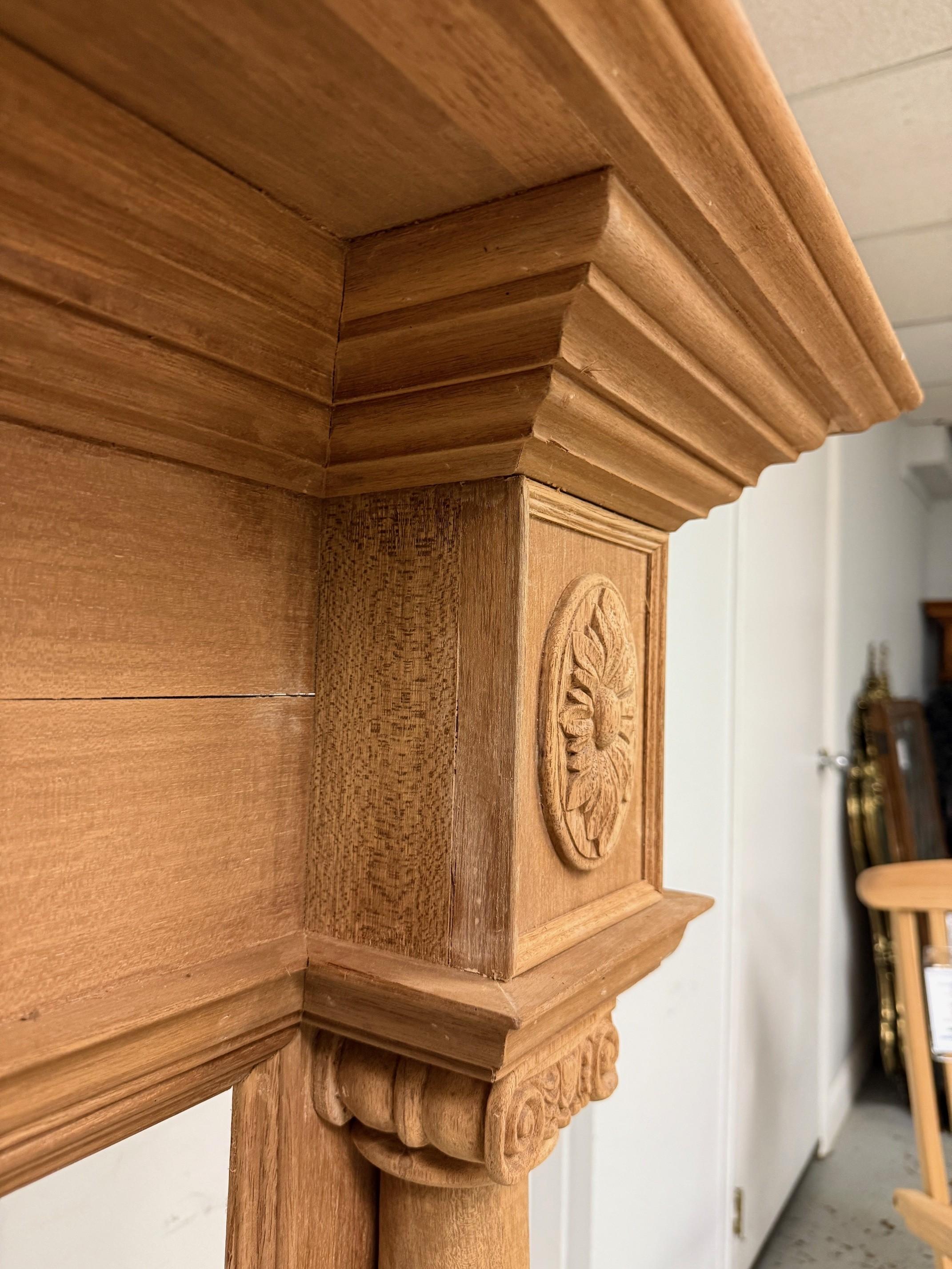 Reproduction Mahogany Fireplace Mantel with Fluted Columns and Carved Capitals For Sale 1