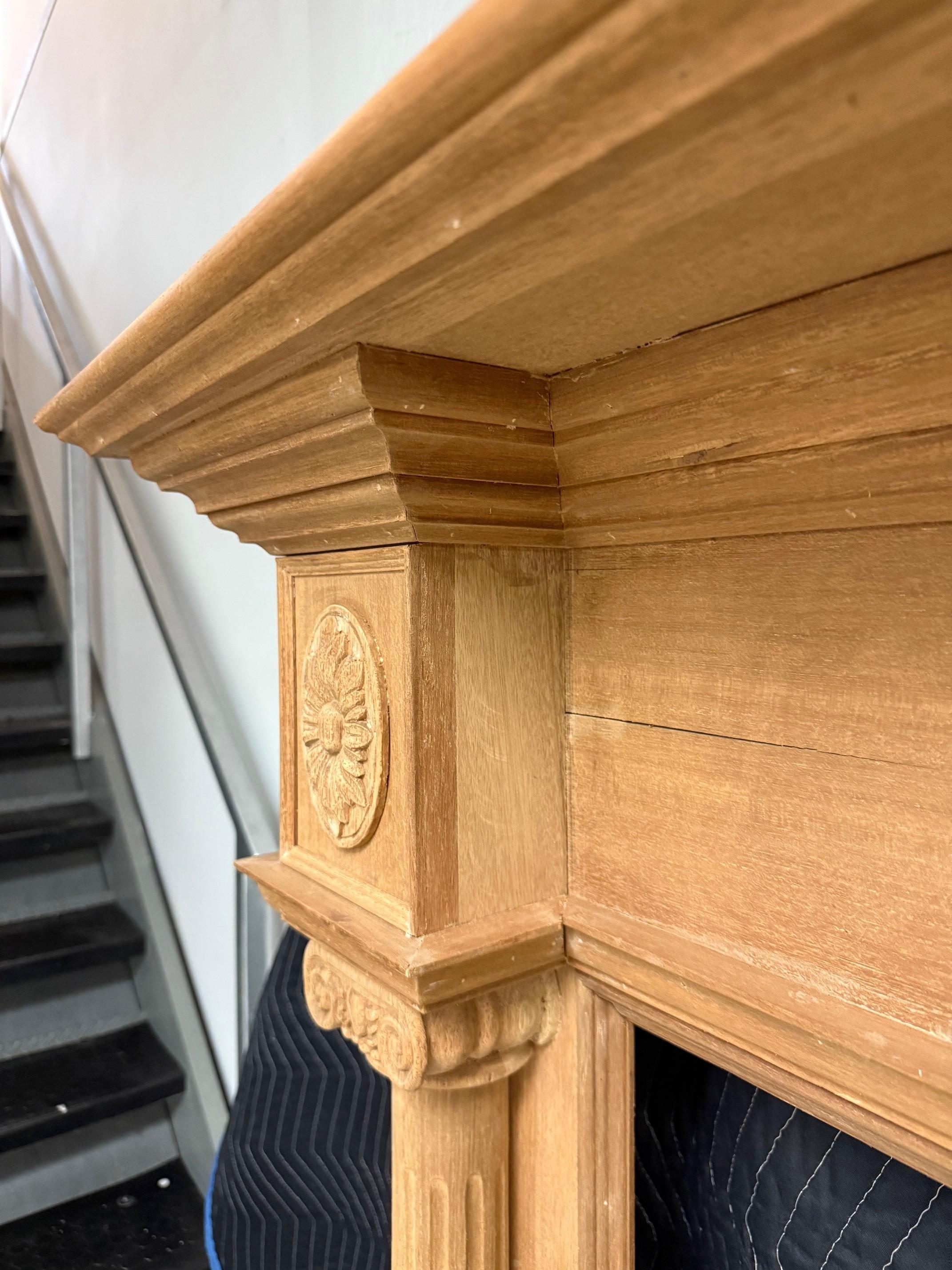 Reproduction Mahogany Fireplace Mantel with Fluted Columns and Carved Capitals For Sale 2