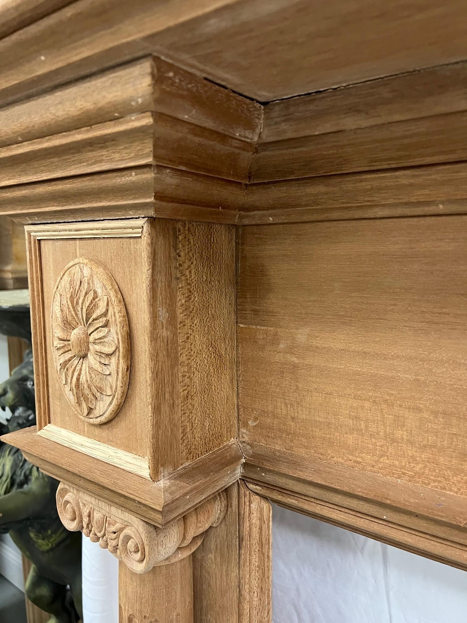 Wood Reproduction Mahogany Fireplace Mantel with Fluted Columns and Carved Capitals  For Sale