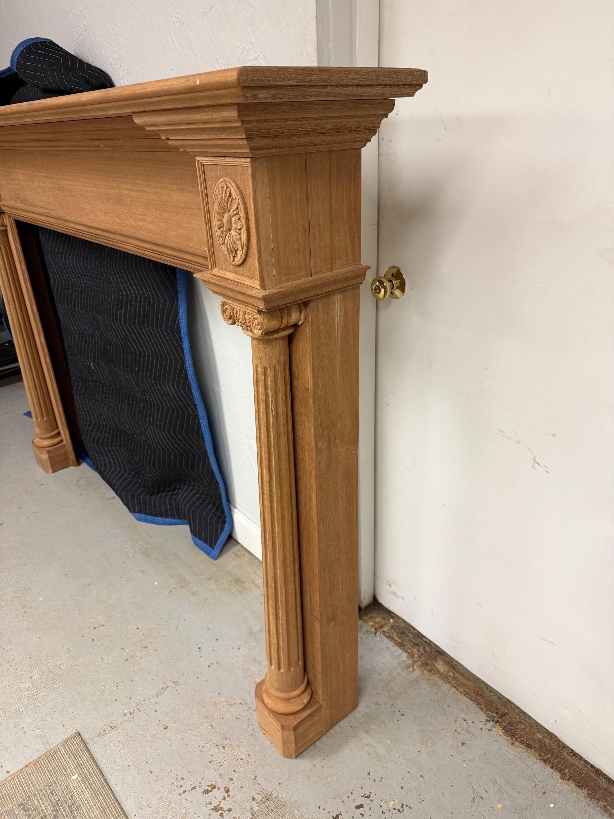Reproduction Mahogany Fireplace Mantel with Fluted Columns and Carved Capitals For Sale 3