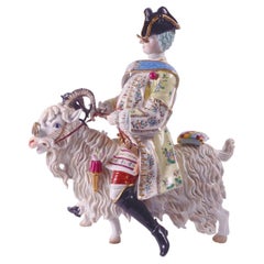 Reproduction Meissen "Tailor on a Goat" Porcelain Large Figurine, Hand Painted