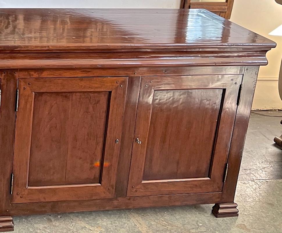 Reproduction of a French 19th Century 4 Door Stained Cherrywood Buffet In Distressed Condition In Santa Monica, CA