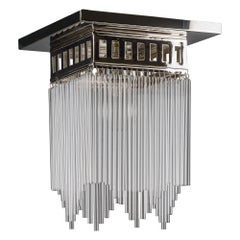 Riproduzione di una lampada da soffitto art déco placcata in nichel con bastoncini di vetro