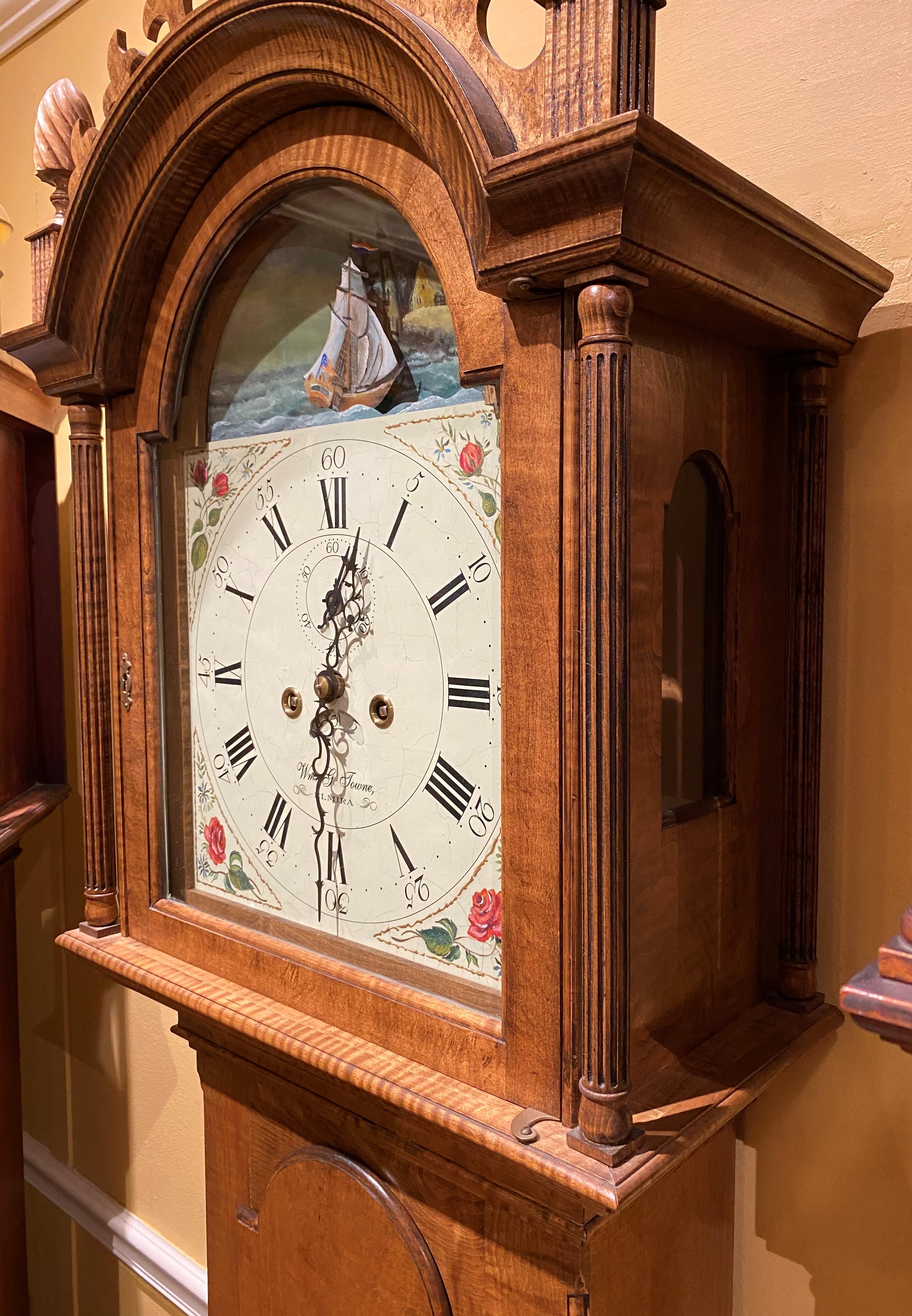 American Reproduction of a Thomas Jackson, CT Tiger Maple Tall Clock by William G Towne