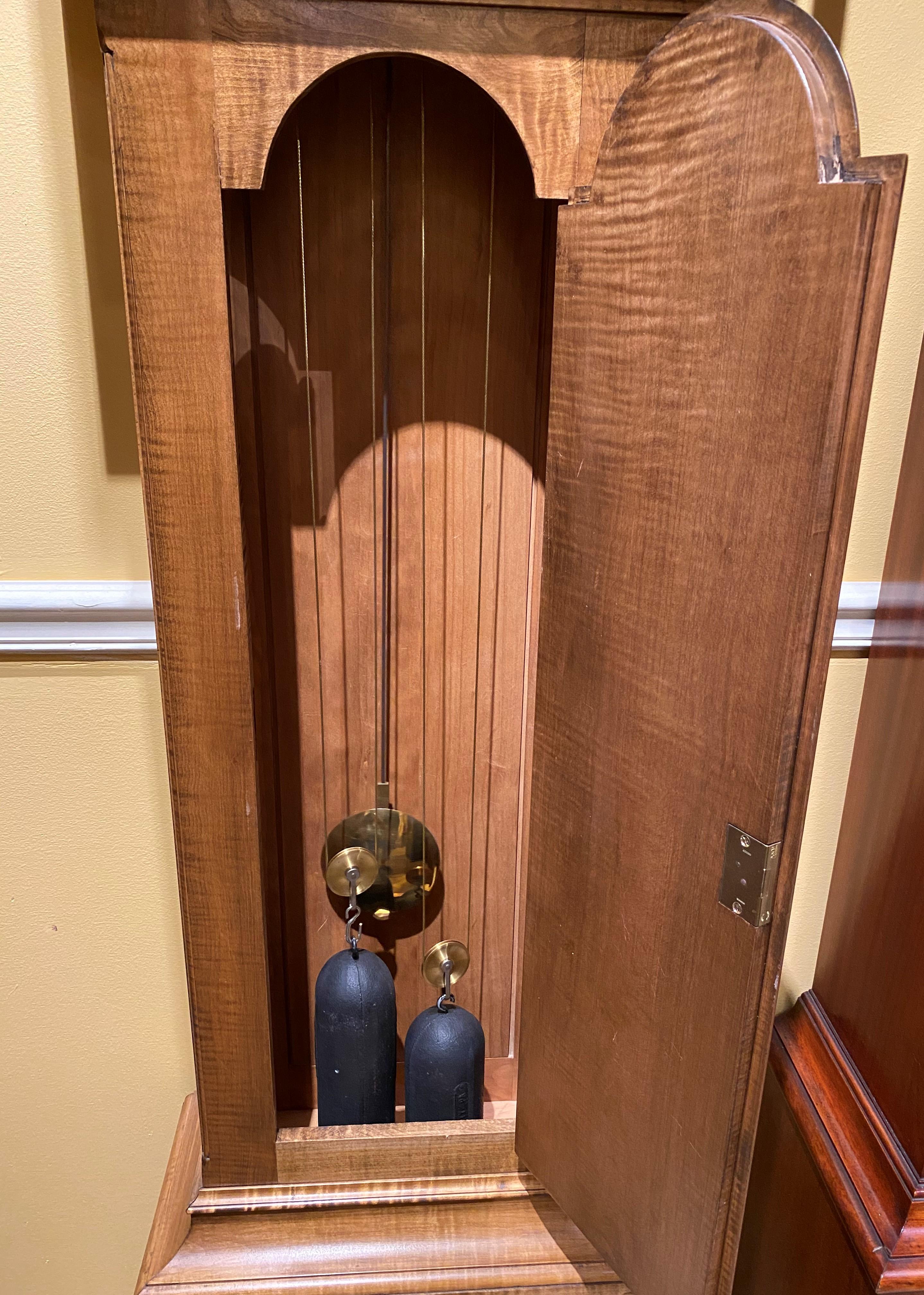 Reproduction of a Thomas Jackson, CT Tiger Maple Tall Clock by William G Towne In Good Condition In Milford, NH