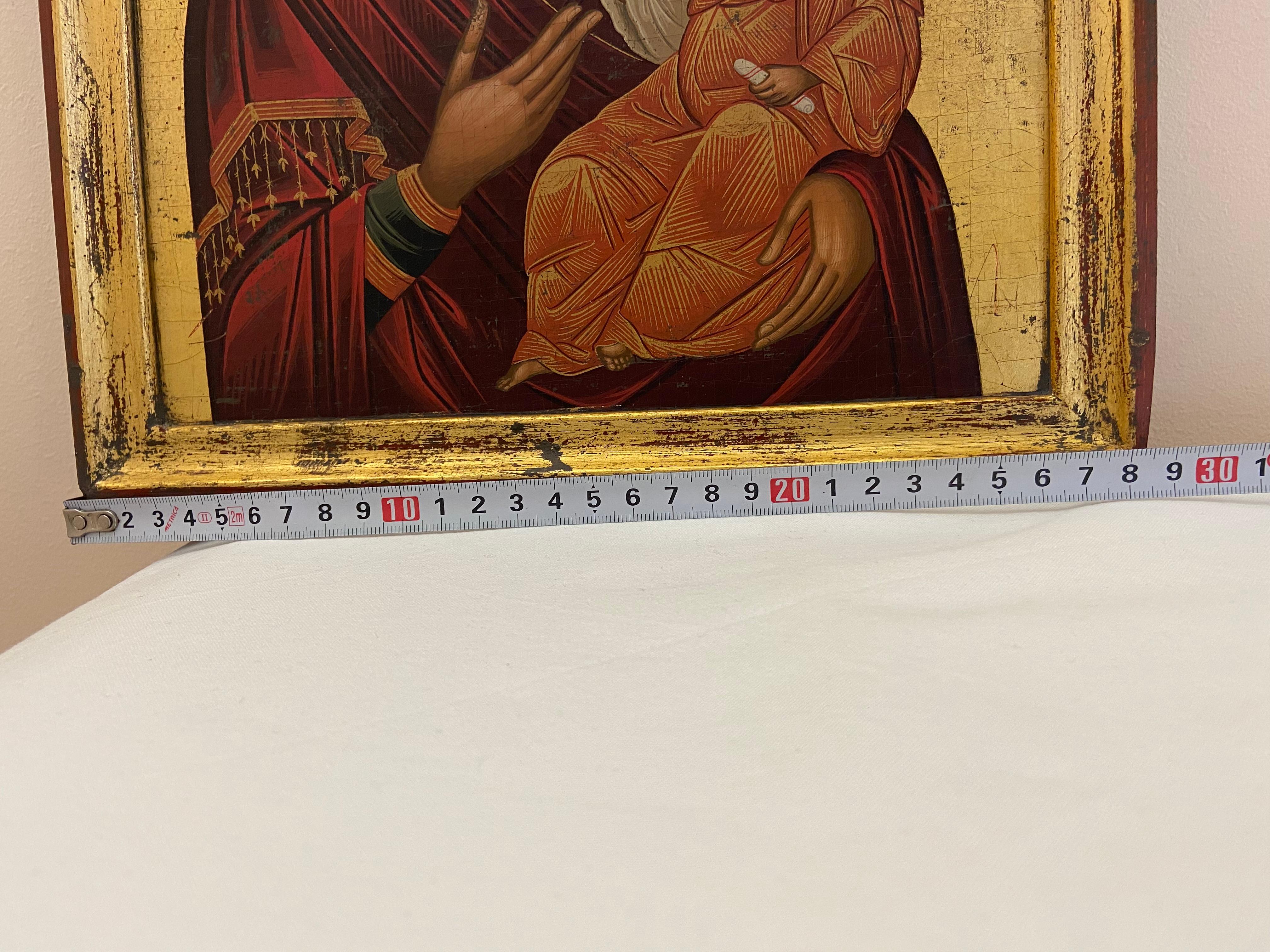 Reproduction of an Old Byzantine Icon, waxed fabric, seasoned wood In Good Condition In Palermo, IT