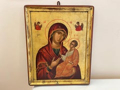 Reproduction of an Old Byzantine Icon, waxed fabric, seasoned wood