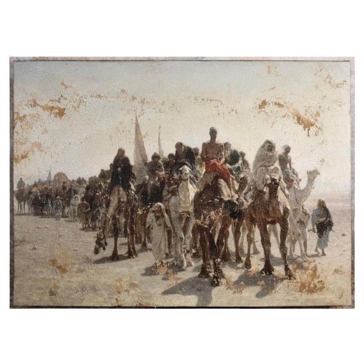 Reproduction of the Painting "Pilgrims Going to Mecca" by Léon Belly