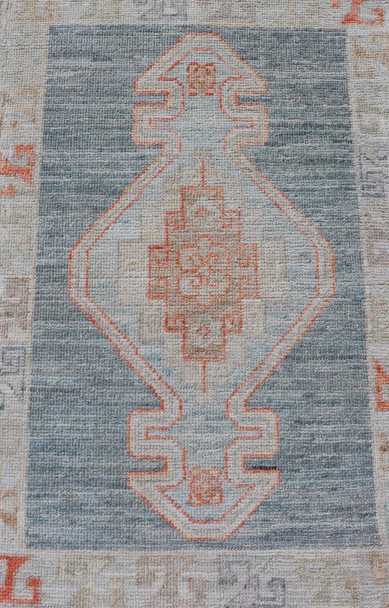 Contemporary Reproduction Oushak Rug with Soft Gray, Ivory, and Coral Accents 2'1 x 3'3 For Sale