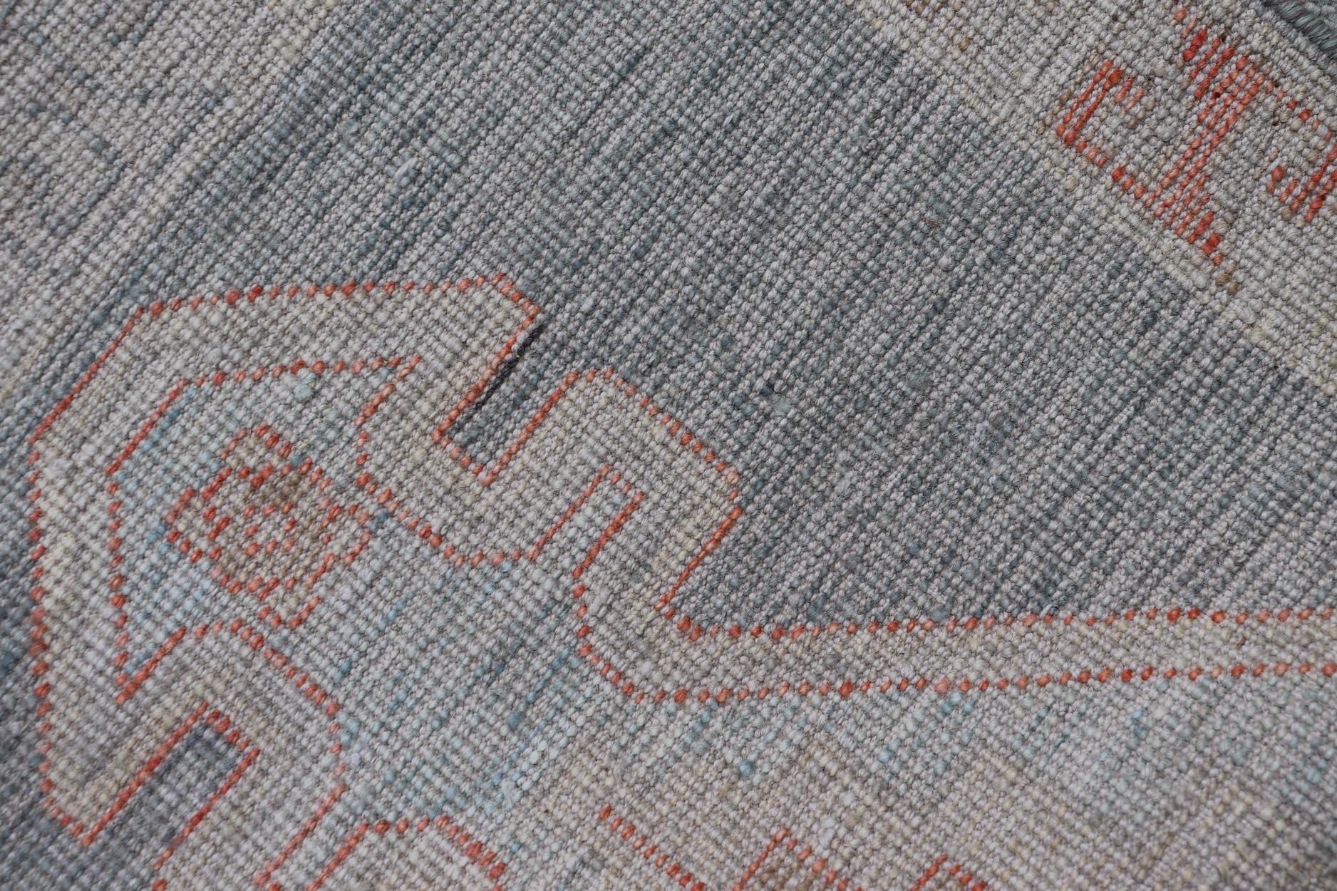 Reproduction Oushak Rug with Soft Gray, Ivory, and Coral Accents 2'1 x 3'3 For Sale 2