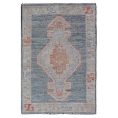 Reproduction Oushak Rug with Soft Gray, Ivory, and Coral Accents 2'1 x 3'3