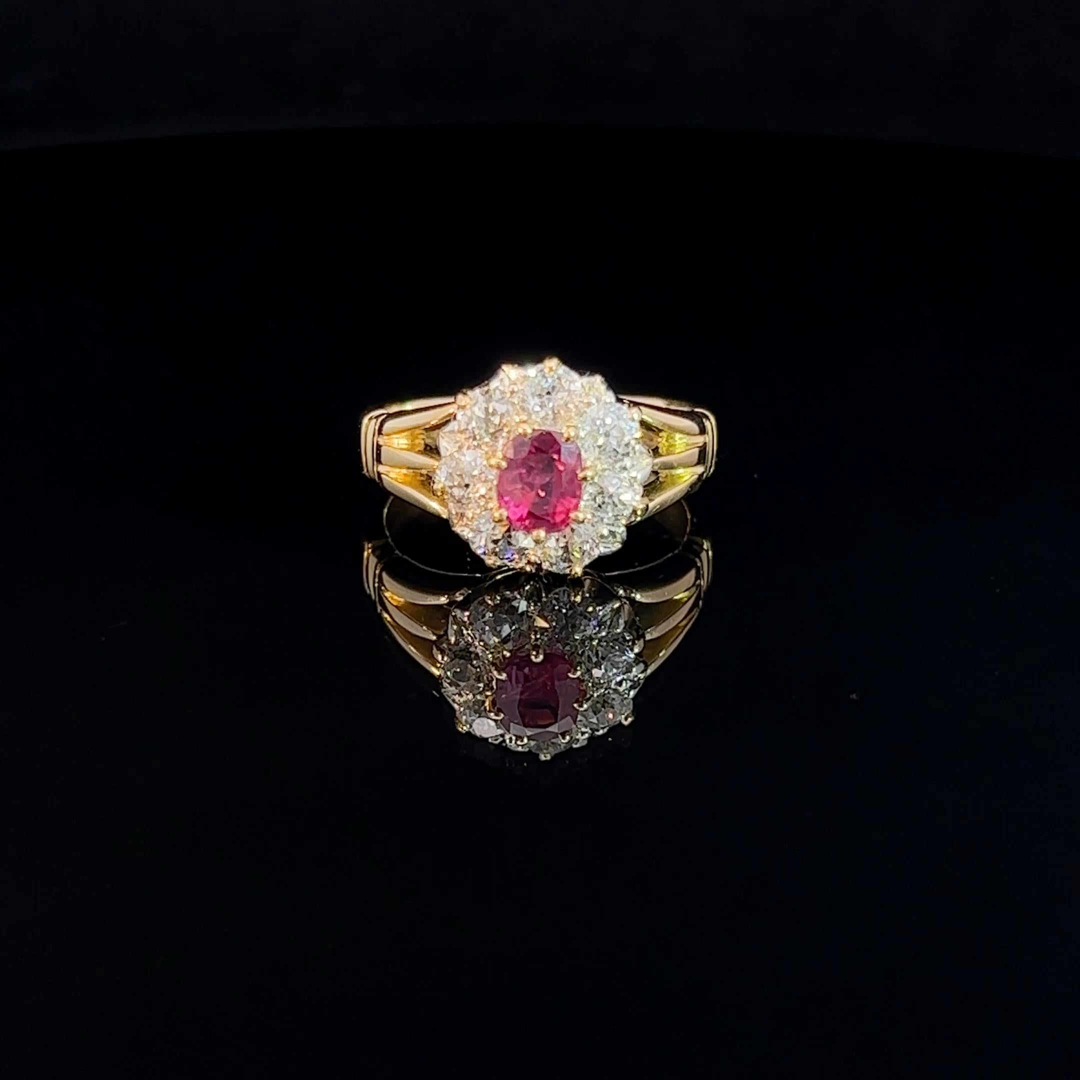Modern Reproduction Ruby & Diamond Cluster Ring For Sale