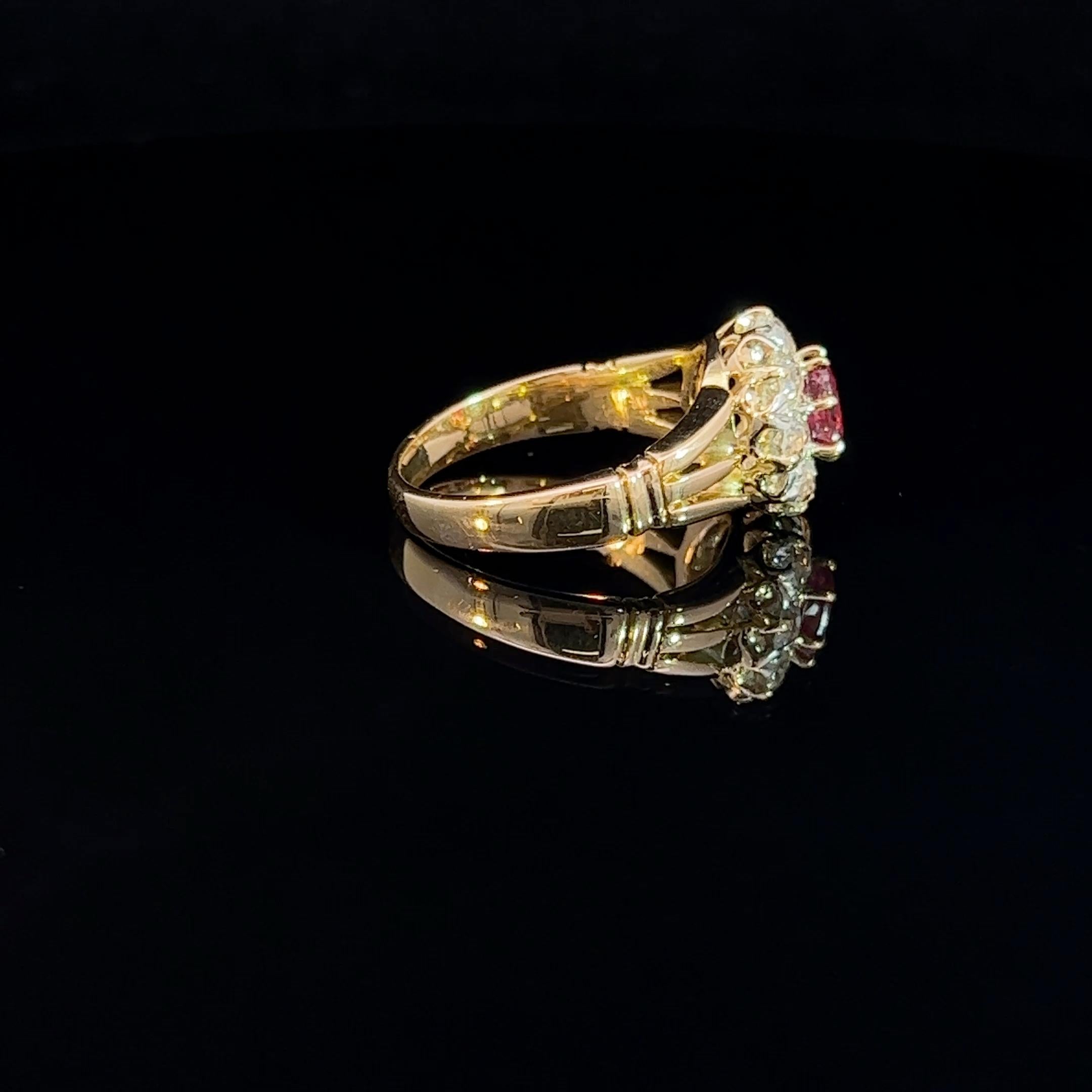 Mixed Cut Reproduction Ruby & Diamond Cluster Ring For Sale