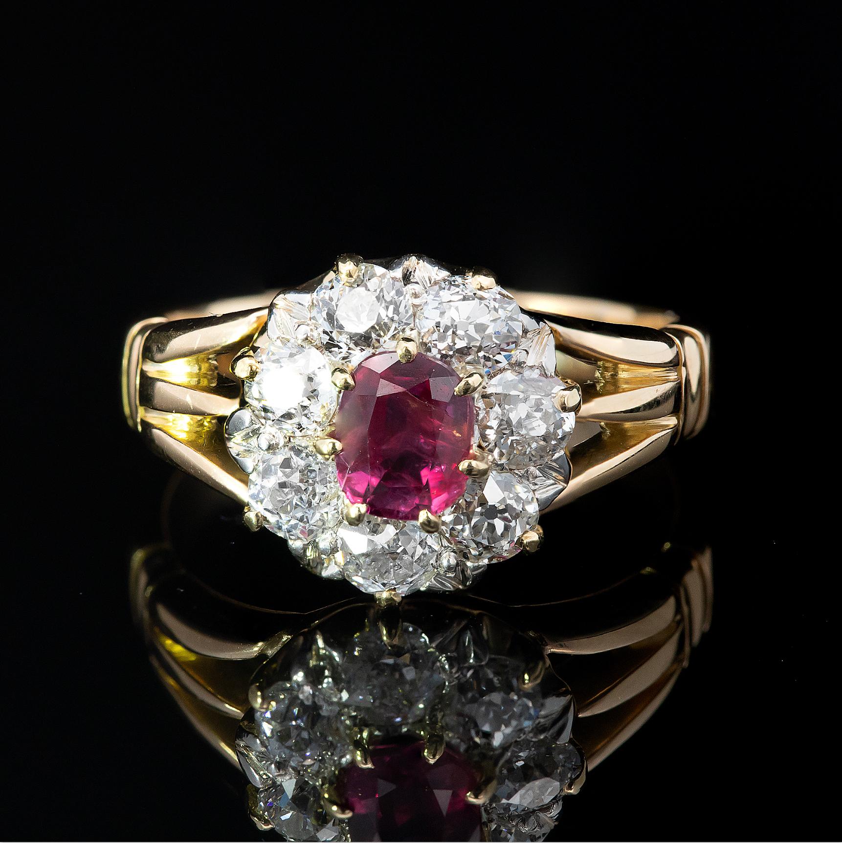 Reproduction Ruby & Diamond Cluster Ring For Sale 1