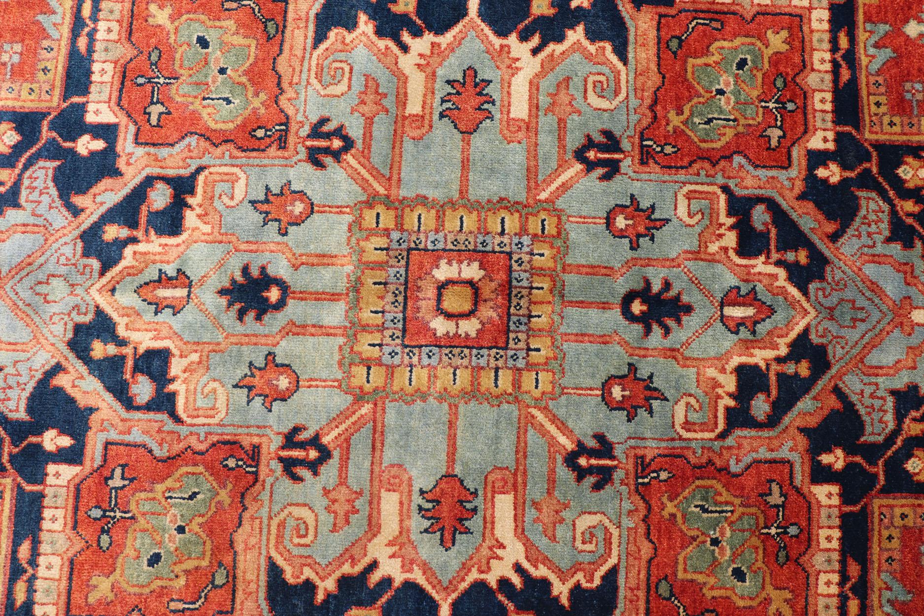 Reproduction Serapi-Heriz Medallion Geometric Hand-Knotted Carpet  For Sale 6