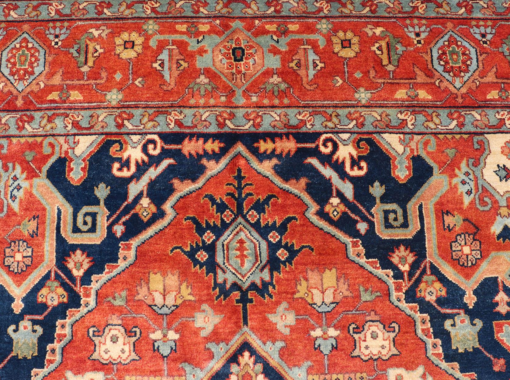 Reproduction Serapi-Heriz Medallion Geometric Hand-Knotted Carpet  For Sale 7