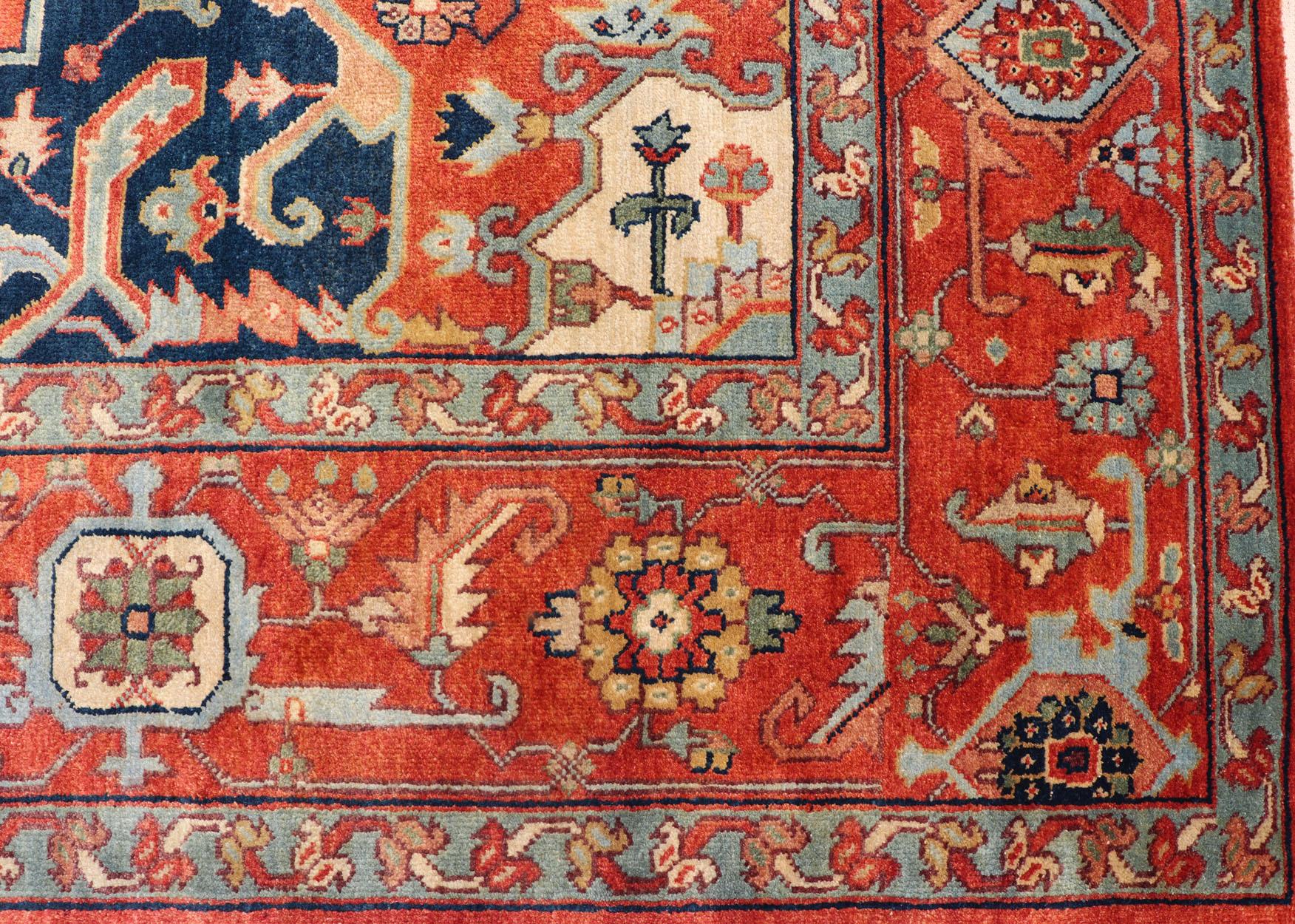 Reproduction Serapi-Heriz Medallion Geometric Hand-Knotted Carpet  For Sale 9