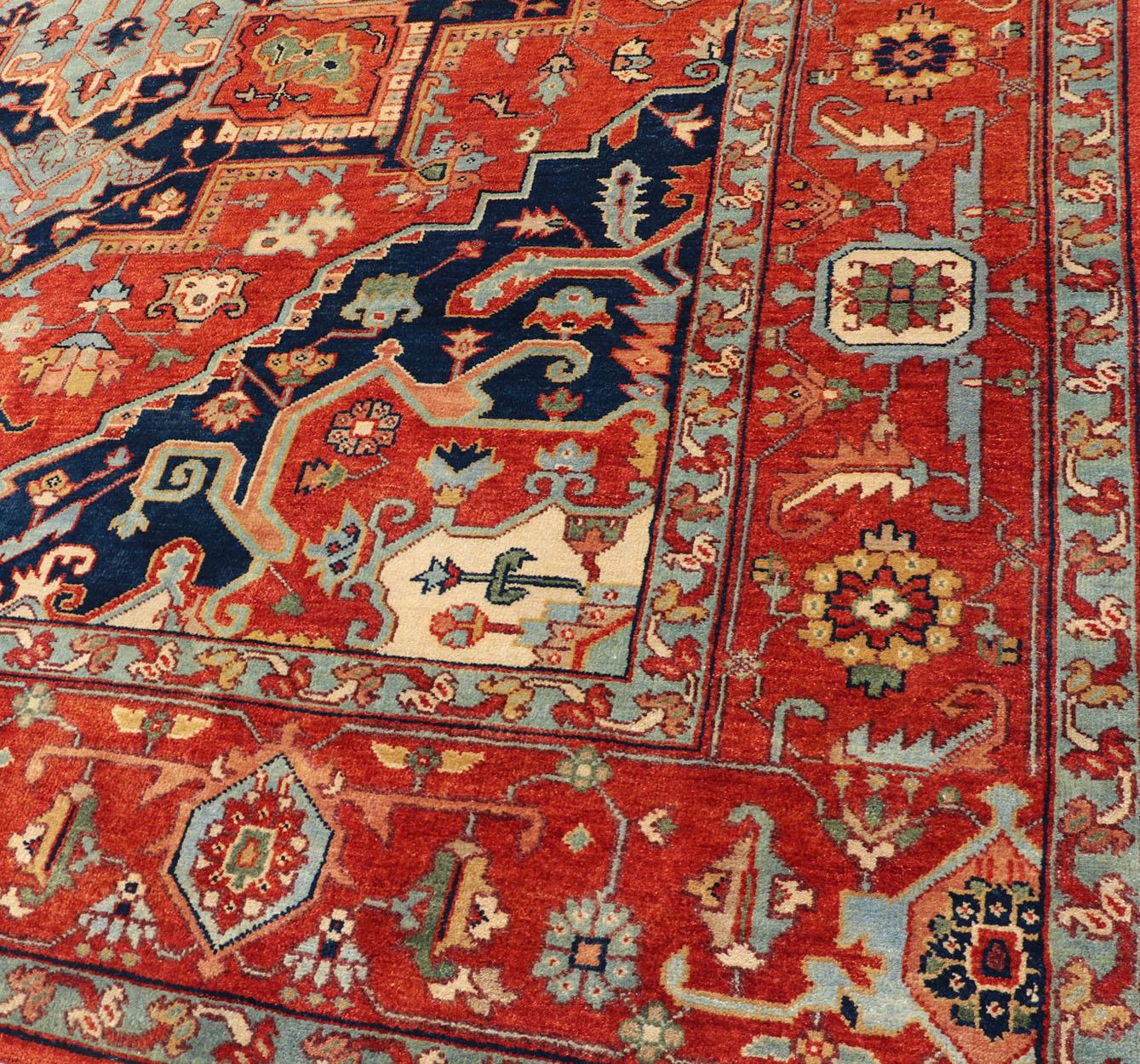 Reproduction Serapi-Heriz Medallion Geometric Hand-Knotted Carpet  For Sale 12