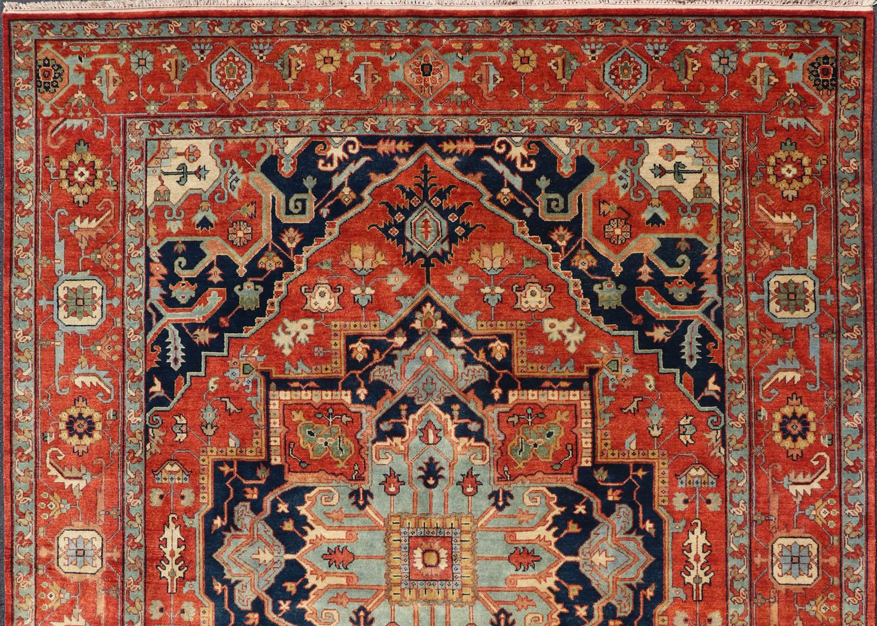 Heriz Serapi Reproduction Serapi-Heriz Medallion Geometric Hand-Knotted Carpet  For Sale
