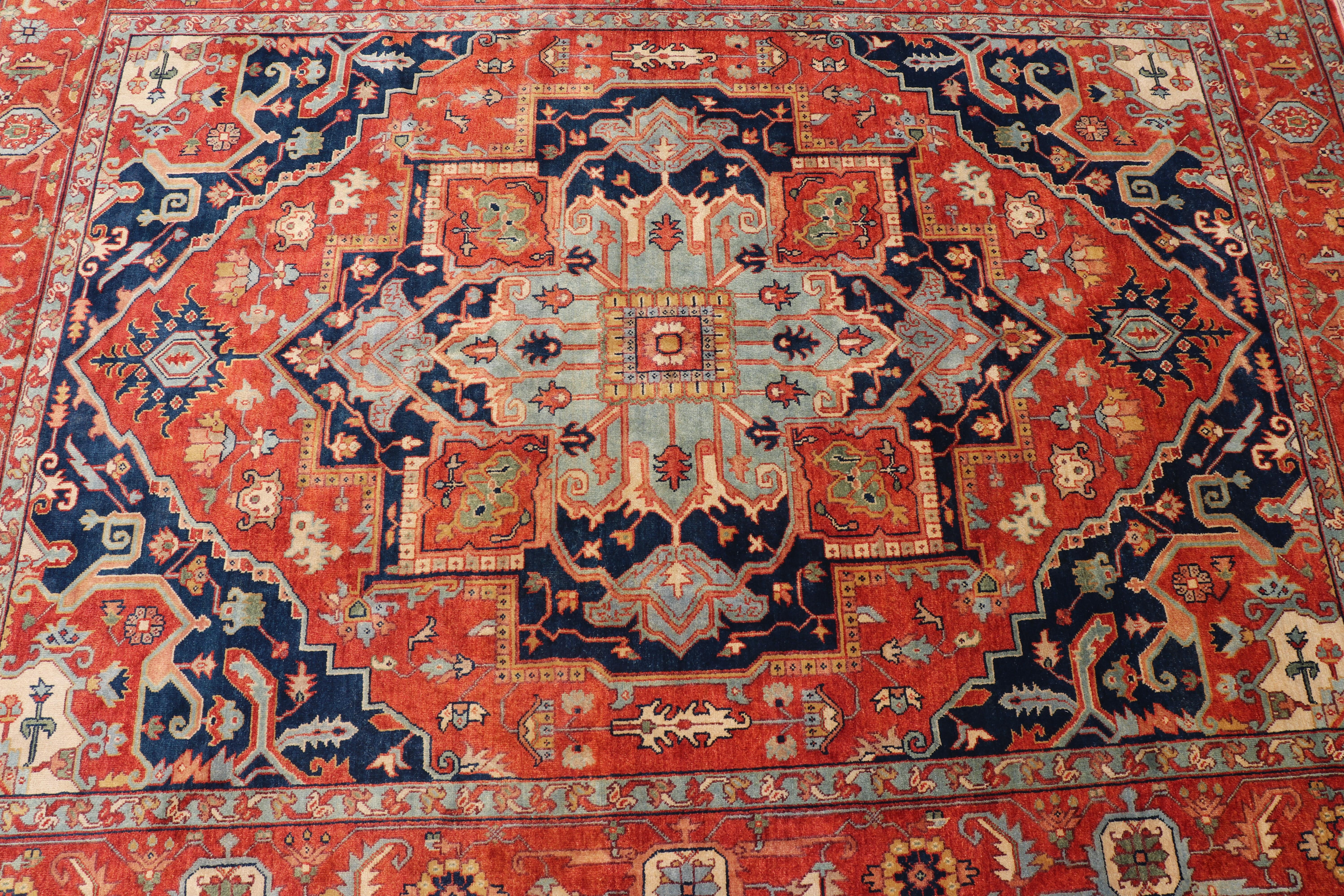 Contemporary Reproduction Serapi-Heriz Medallion Geometric Hand-Knotted Carpet  For Sale