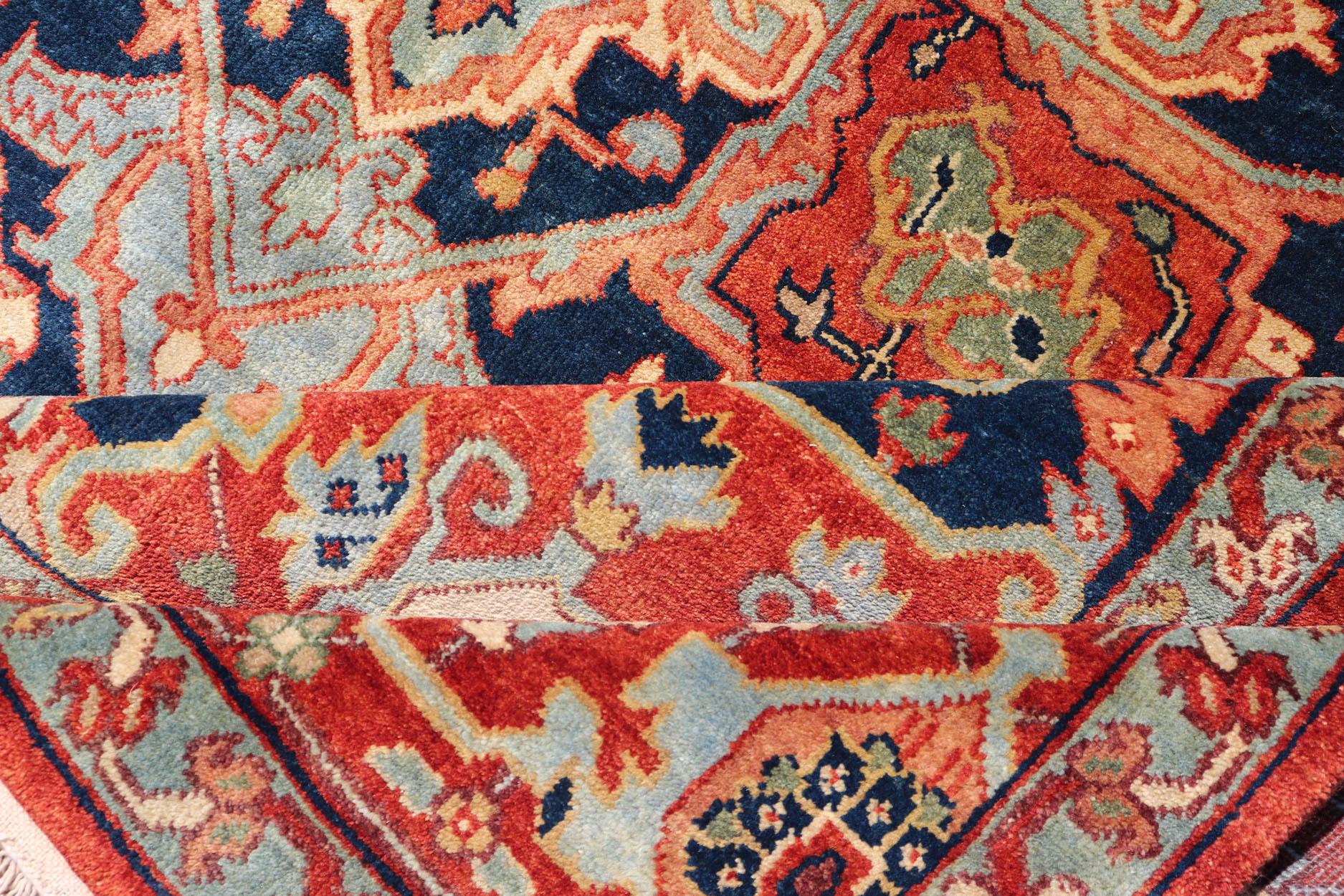 Reproduction Serapi-Heriz Medallion Geometric Hand-Knotted Carpet  For Sale 1