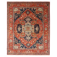 Reproduction Serapi-Heriz Medallion Geometric Hand-Knotted Carpet 