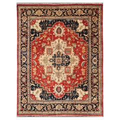 Large Hand-Knotted Reproduction Serapi-Heriz Geometric Medallion Carpet
