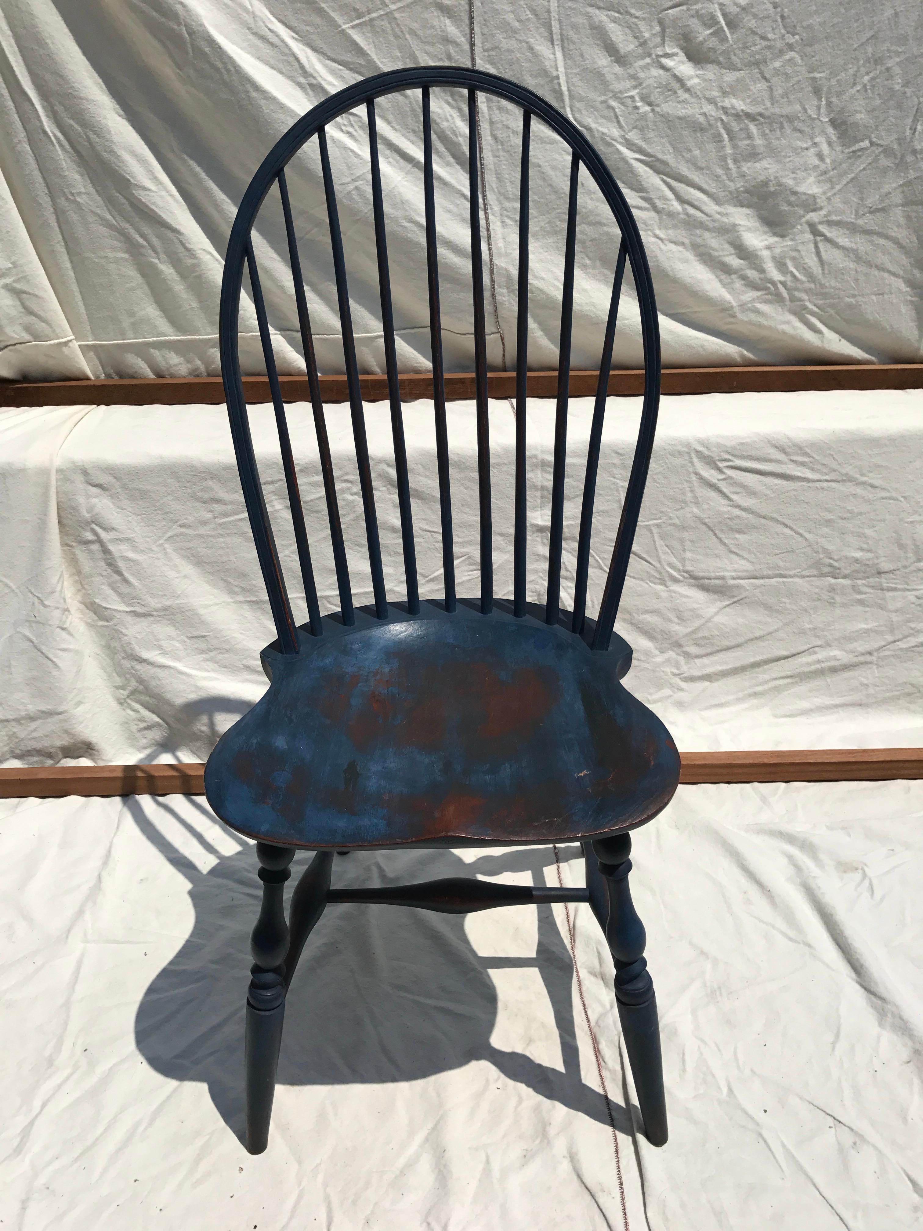 Reproduction Spindle Back Blue Side Chair In Excellent Condition In Nantucket, MA