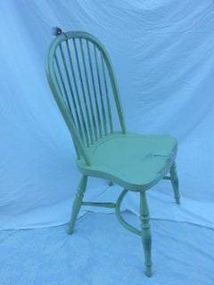 Reproduction Spindle Back Light Green Side Chair with Blue Underneath
