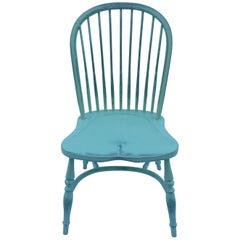 Reproduction Spindle Back Light Green Side Chair with Blue Underneath