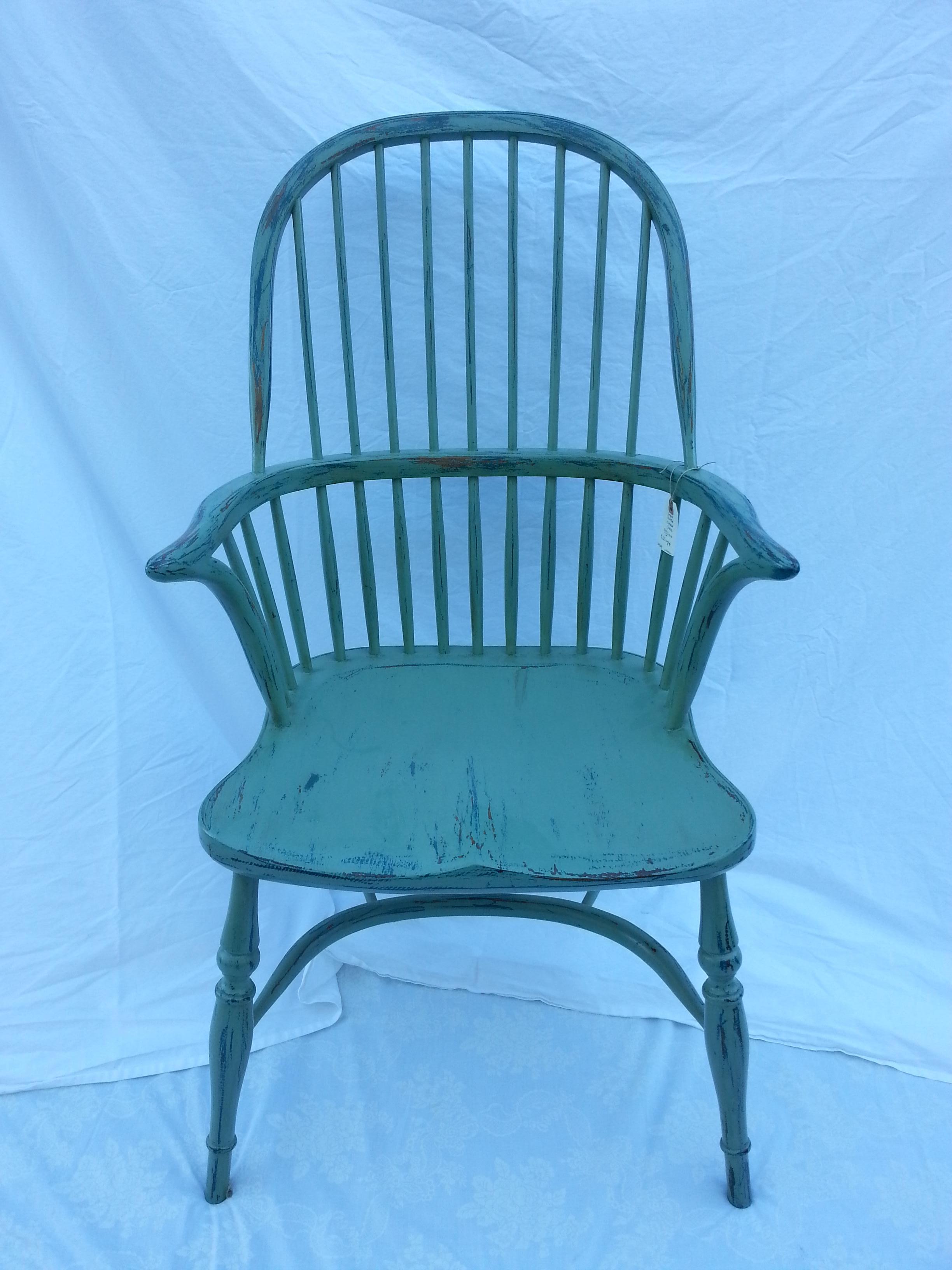 Reproduction Spindle Back Powder Blue Armchair In Excellent Condition For Sale In Nantucket, MA
