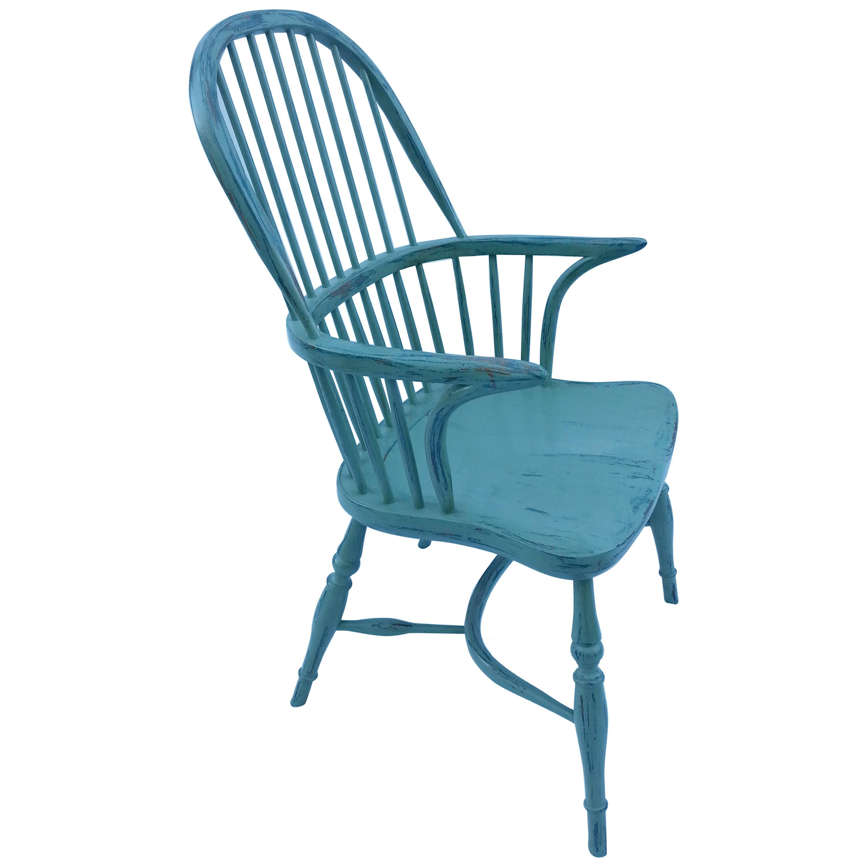 Reproduction Spindle Back Powder Blue Armchair For Sale