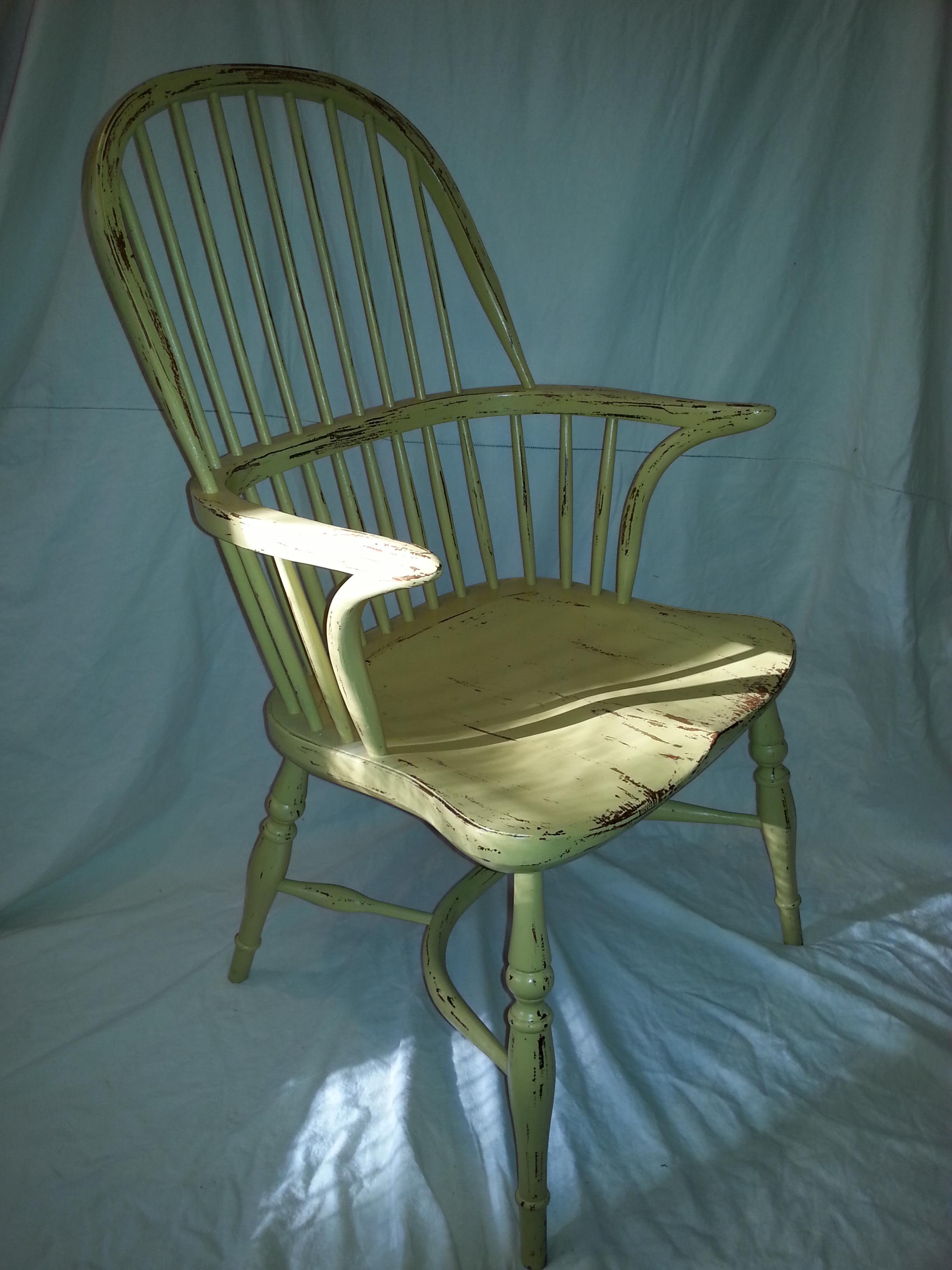 Reproduction Spindle Back Yellow Armchair In Excellent Condition In Nantucket, MA