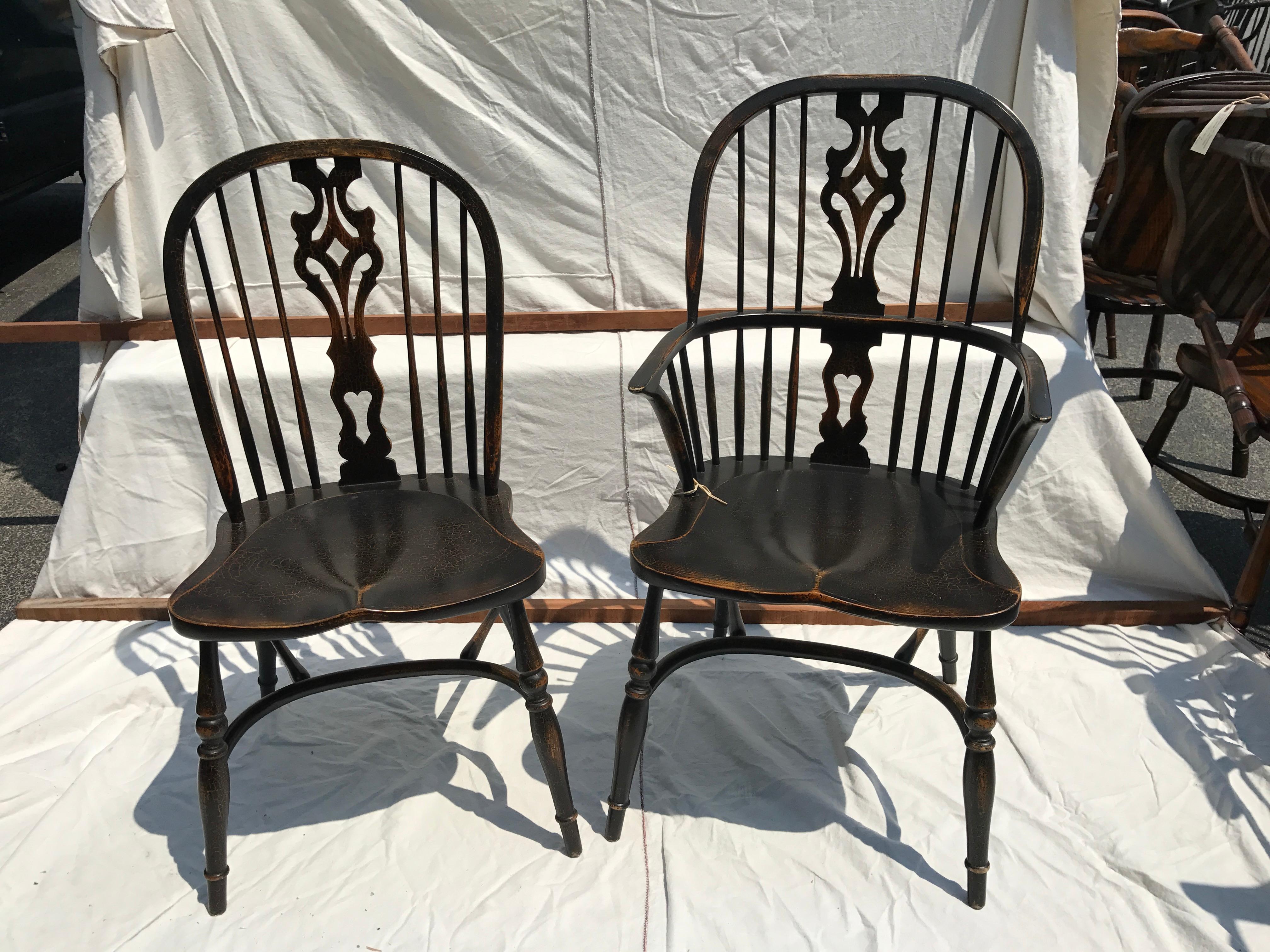 Reproduction Splatback Armless Black Crackle Chair  In Excellent Condition In Nantucket, MA