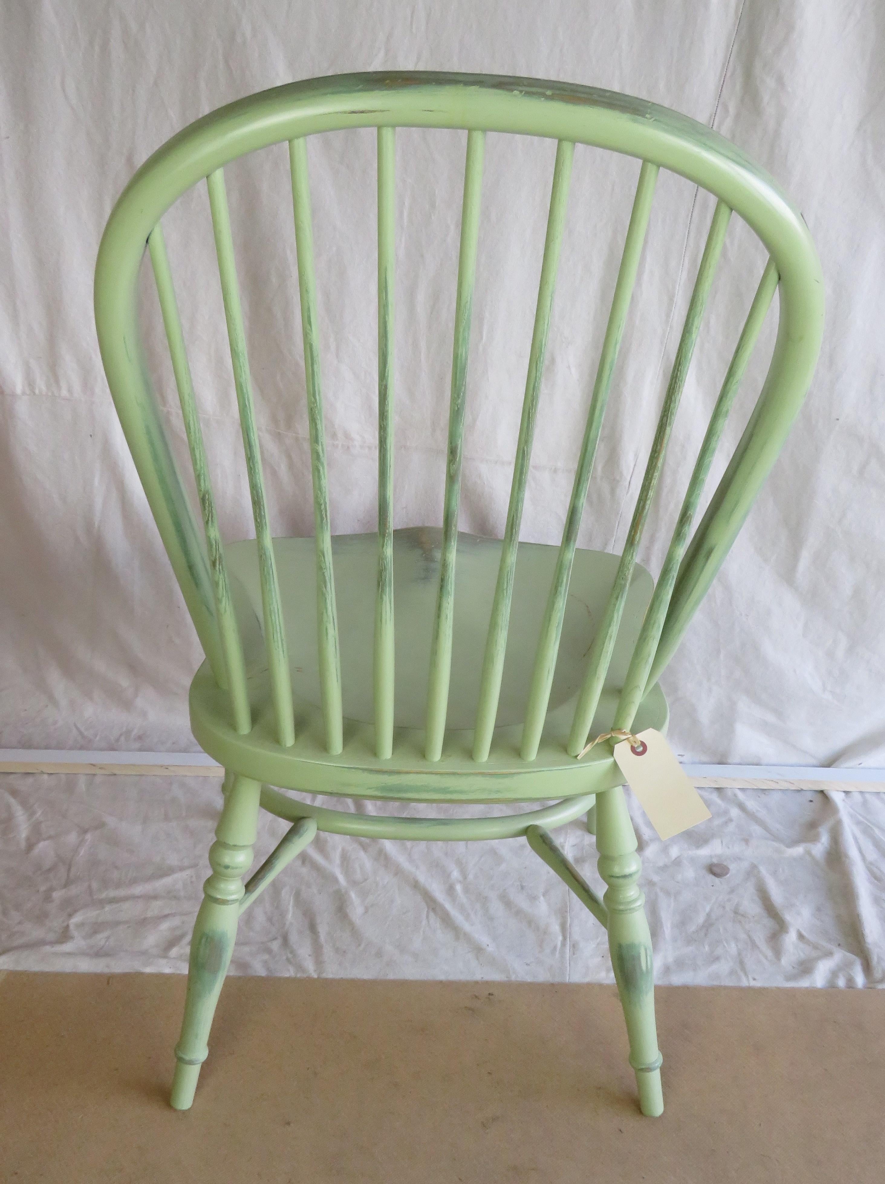 Reproduction Stick Back Side Chair in Light Green Paint In Good Condition For Sale In Nantucket, MA
