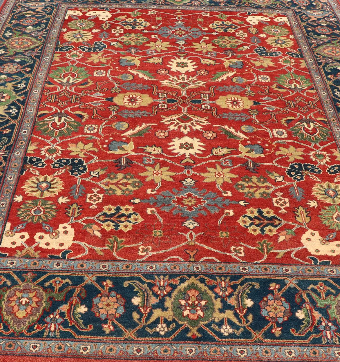 Indian Reproduction Sultanabad-Mahal All-over Floral Hand-Knotted Carpet 