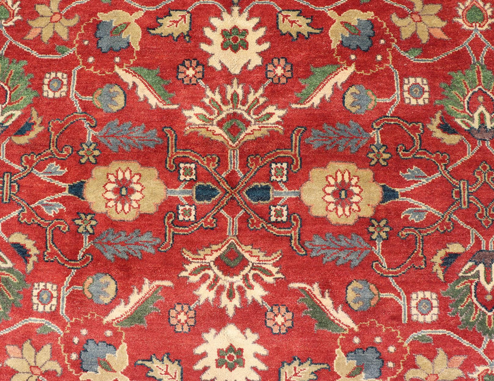 Contemporary Reproduction Sultanabad-Mahal All-over Floral Hand-Knotted Carpet 