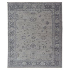 Reproduction Turkish Angora Oushak Rug in Serene Gray and Blue Tones