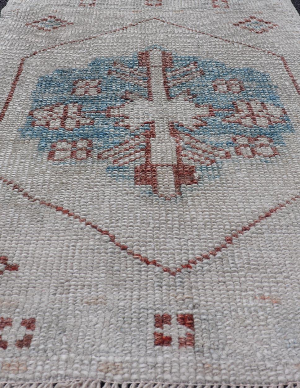 Contemporary Reproduction Turkish Oushak Rug - Blue and Brown Medallion 2'2 x 3'2 For Sale