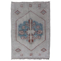 Reproduction Turkish Oushak Rug - Blue and Brown Medallion 2'2 x 3'2